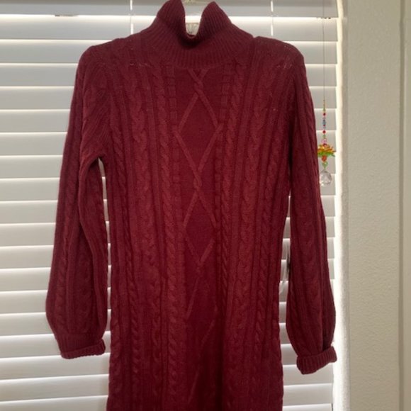 Turtle-Neck Cable Knit Sweater Dress - Picture 2 of 7